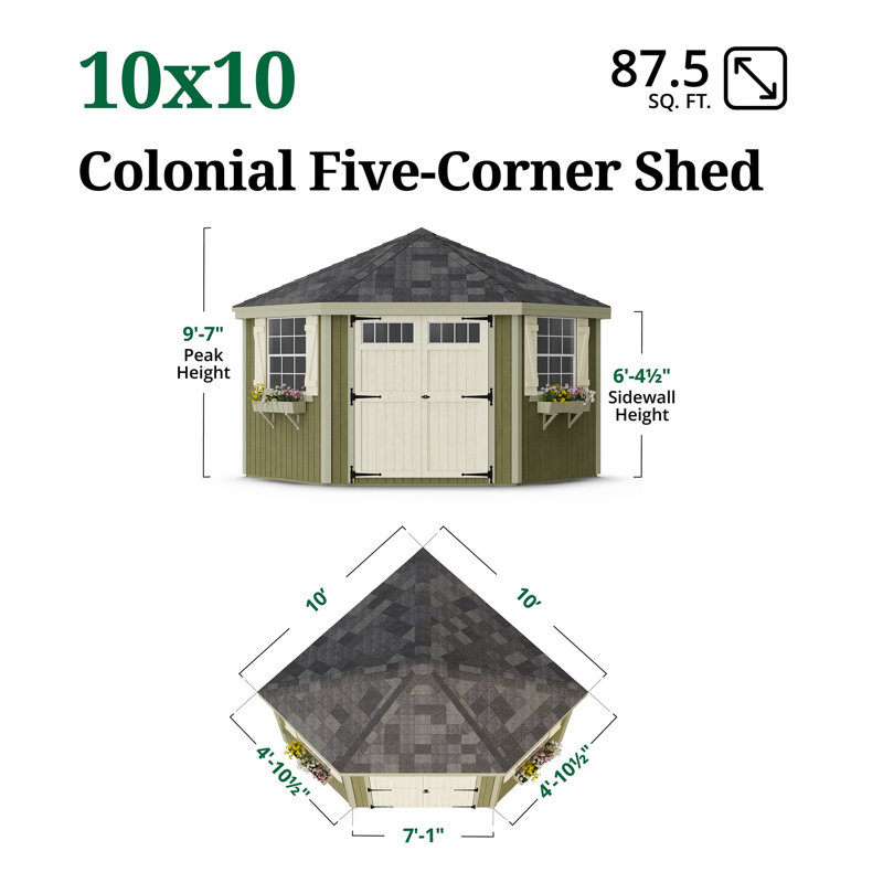 Colonial Five Corner Outdoor Wood Storage Shed, No