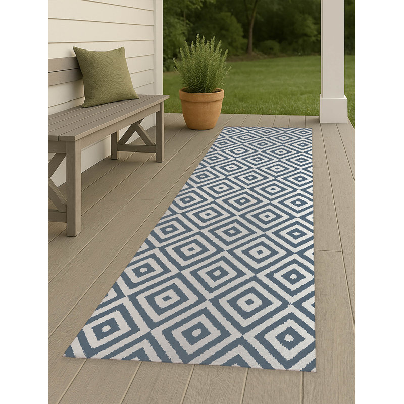 Ikat Eye Non-Slip Outdoor Rug, Runner 2'6" x 8'