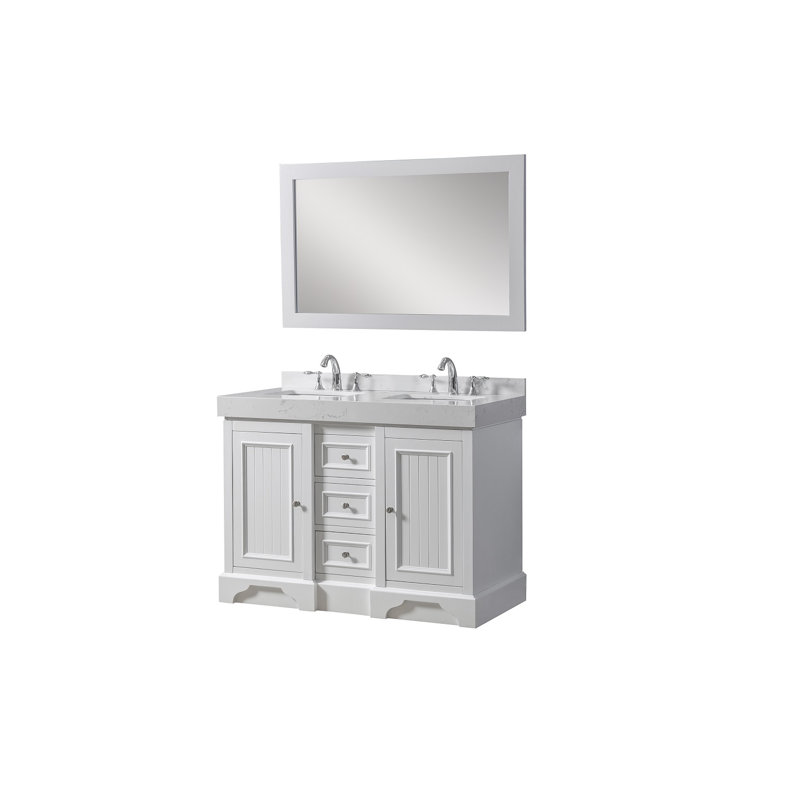 Caja 48 " W Freestanding Standard Free Standing 2 Double Vanity Bathroom Vanity With Cultured Marble Top with Mirror