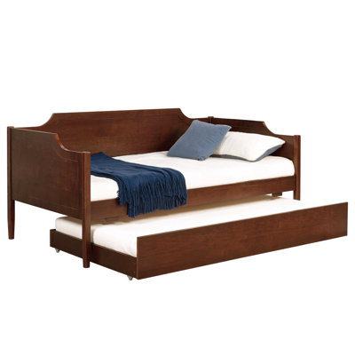 Twin Cherry Wood Daybed With Trundle, Modern Classic Aesthetic Bedroom Decor Piece, Profile Design, Panel Features, Veneer And Engineered Wood, Trundl