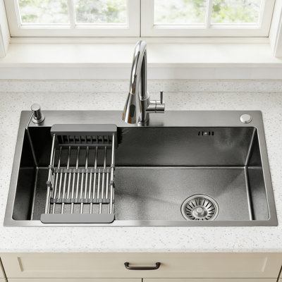 Évier de cuisine encastré 30 "en acier inoxydable T-304 de calibre 16 avec grille inférieure et crépine 30"