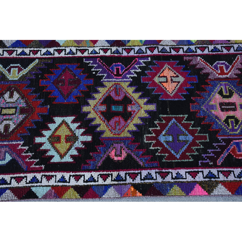 Tapis de couloir rouge en laine à motif géométrique 30,3 x 142,1 pouces