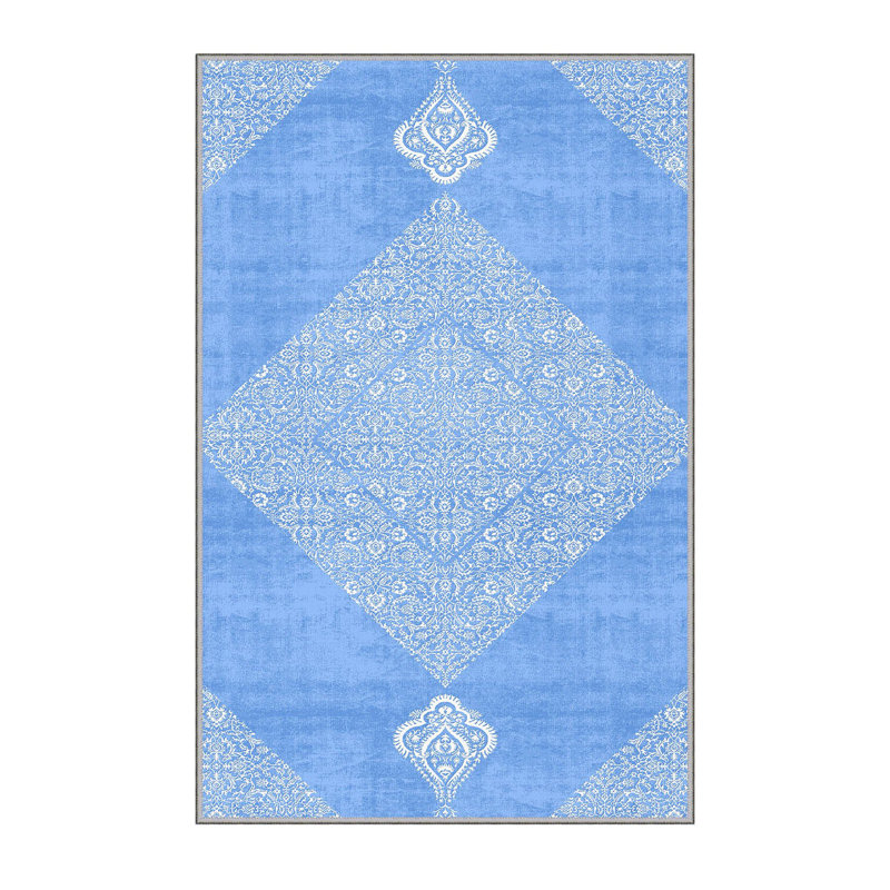 Tapis oriental en polyester bleu Boutin, Rectangle 2 pi 7 po x 4 pi 11 po