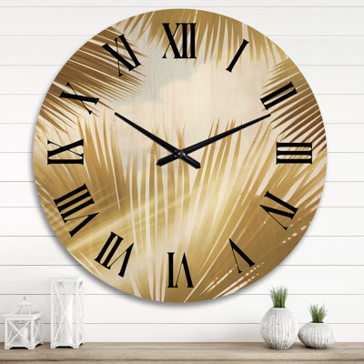Tropical Golden Palm Leaves - Feathers Oversized Wood Wall Clock