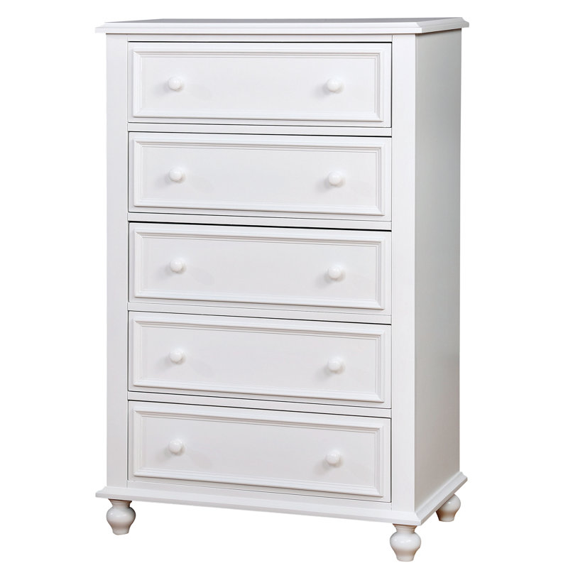 Commode 5 tiroirs Kemel, Blanc