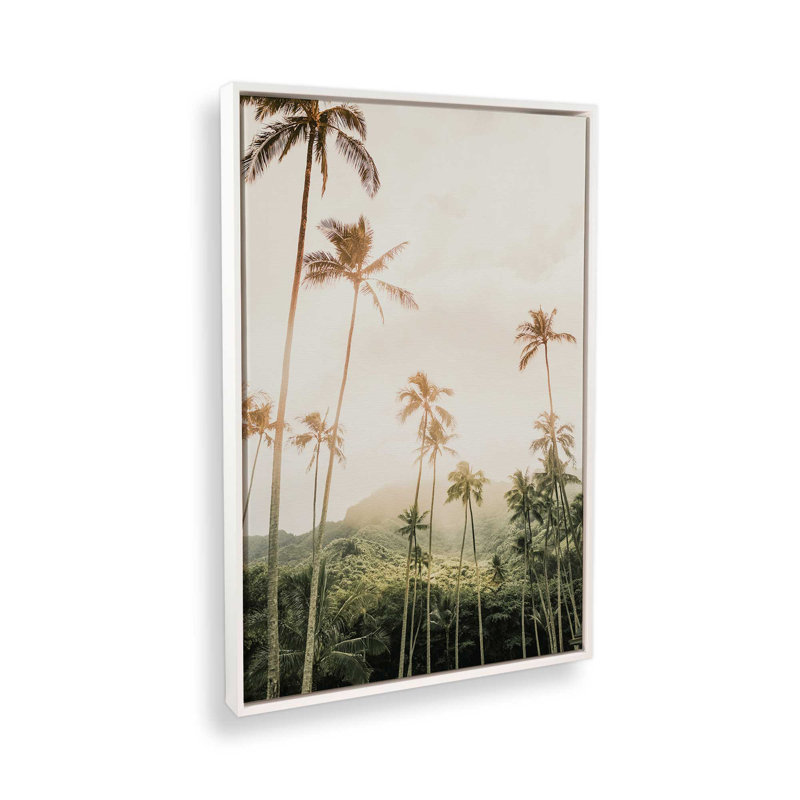 Impression sur toile Palm Tree Skyline, dans un cadre en érable américain, 36 po x 24 po, Cadre flottant blanc opaque