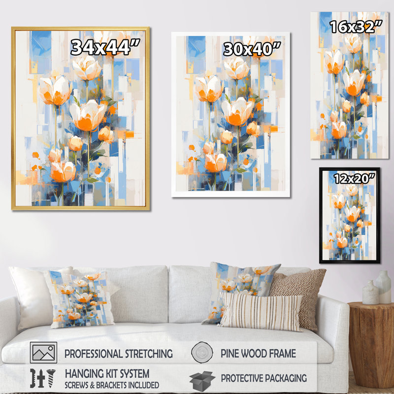 «Blue and Yellow Tulip Strip Expression I», reproduction sur toile, Toile tendue, H 44 po x l 34 po x P 1,5 po