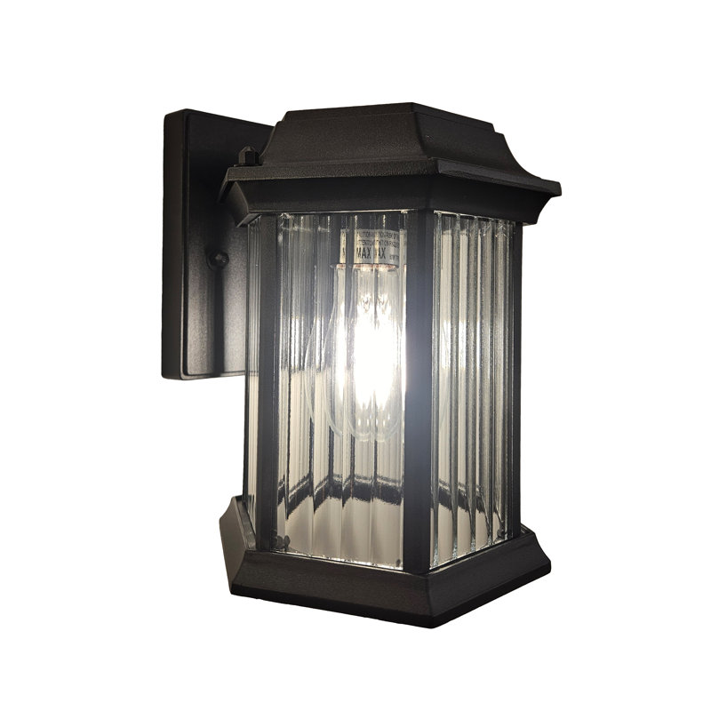 Lanterne murale d'extérieur 1 lumière en verre côtelé noir mat