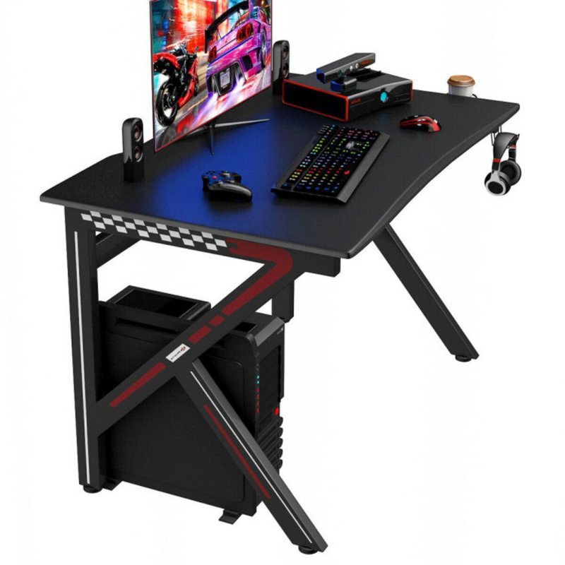Bureau de jeu en forme de K avec casque pour porte-gobelet
