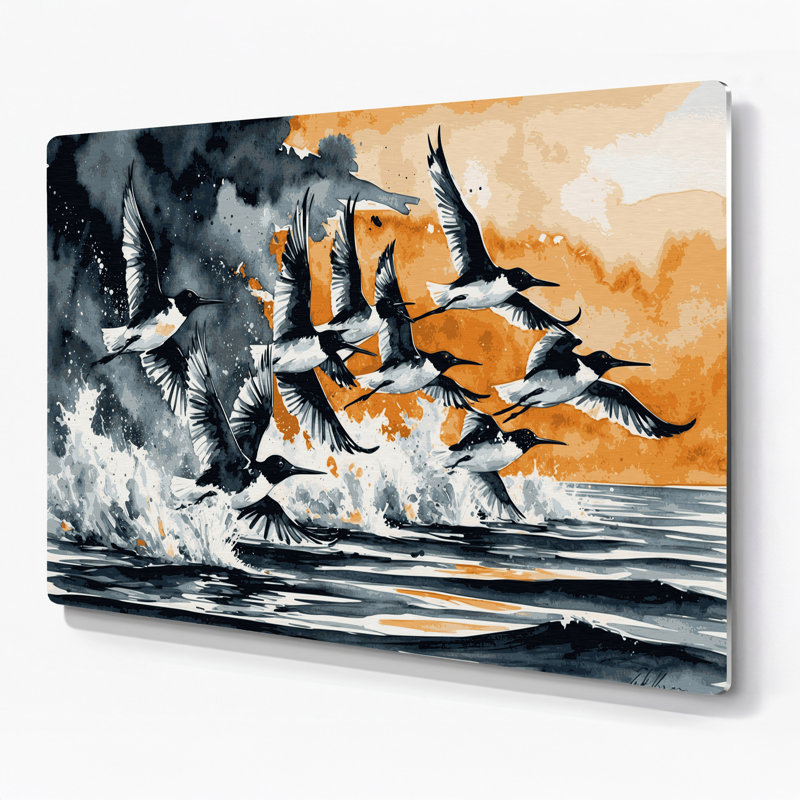 Birds Black Skimmer Beige Metal Wall Art, 132" H x 168" W x 0.05" D