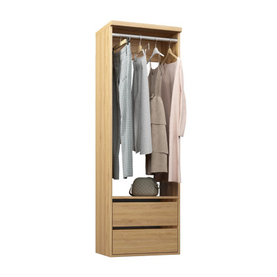 Natural Oak 19.5" Wall-Mounted Closet Section with 1 Clothing Rod & 2 Reveal Drawers
