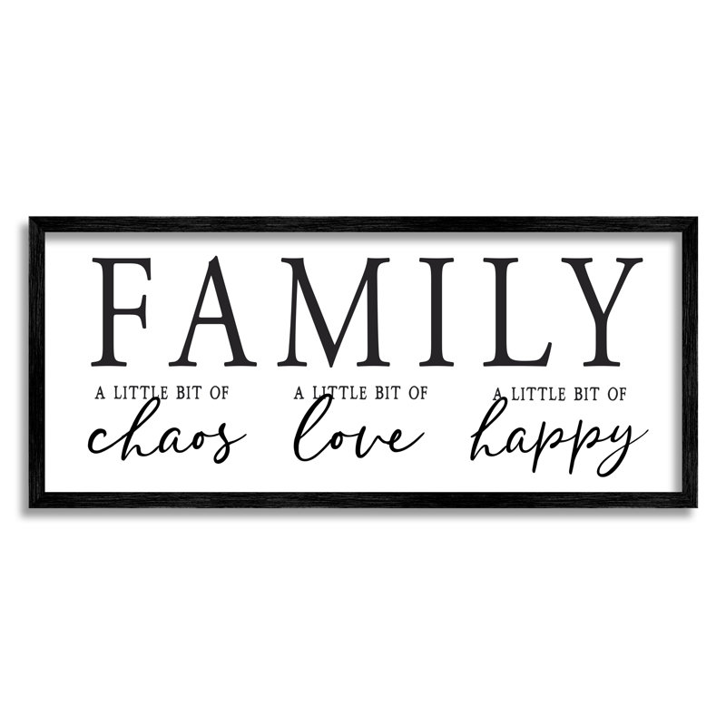 Loving Family Sign Cheerful Casual Quote by Lettered And Lined - Textual Art on Canvas, Midnight Black Framed Giclee