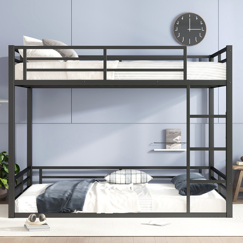 Lit superposé en métal pour grand lit pour les adolescents et les adultes, peu encombrant, réduit le bruit / pas de sommier tapissier, noir