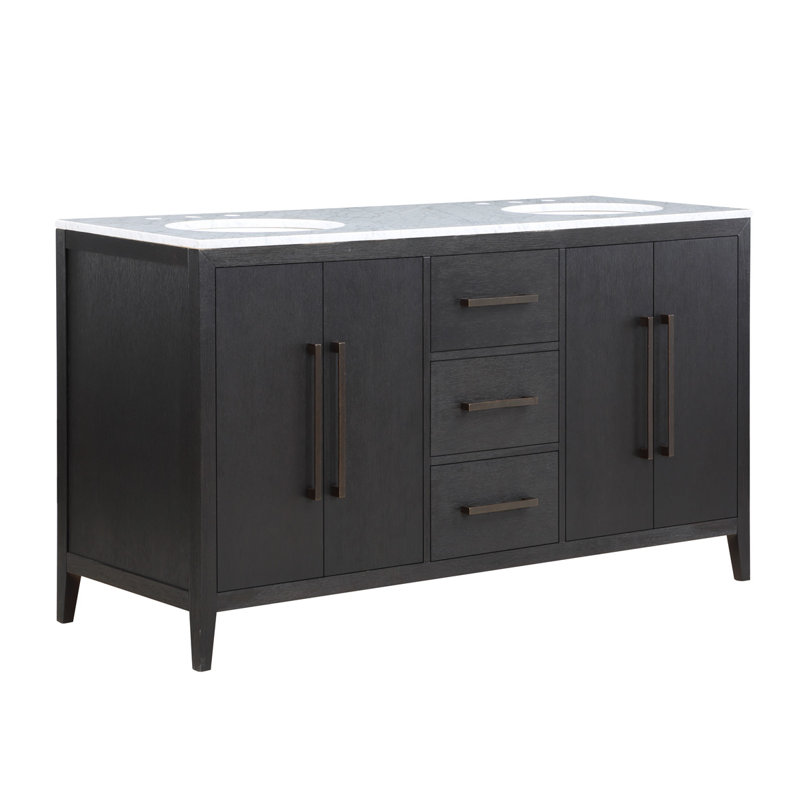 60" Undermount Double Bathroom Vanity Set, Wire Brushed Dark Oak