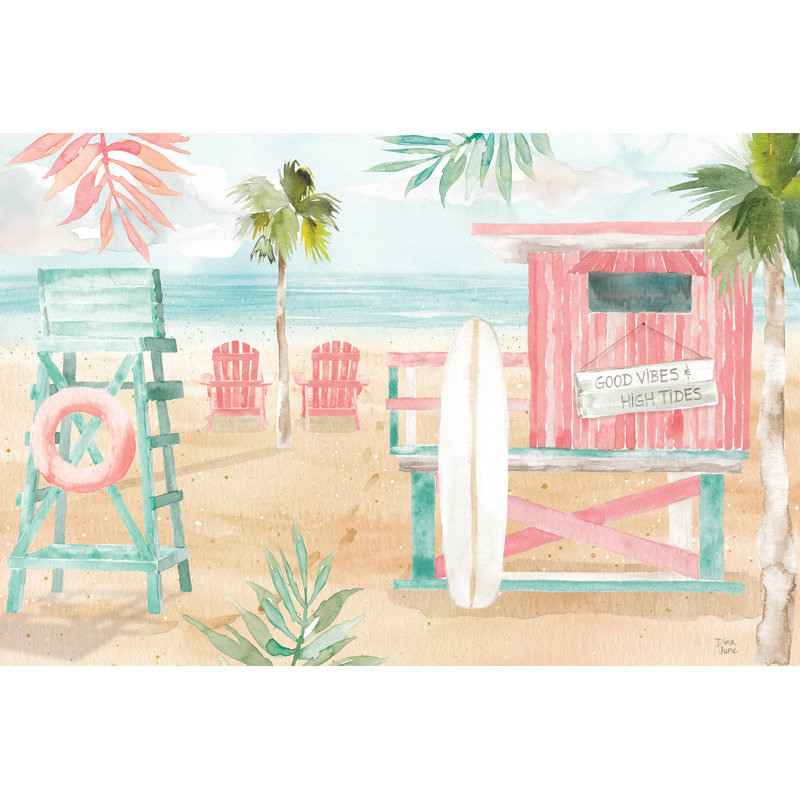 «Surfs up II» par Dina June - reproduction d'art sur toile tendue, H 24 po x l 36 po, Impression sans cadre, Sans cadre