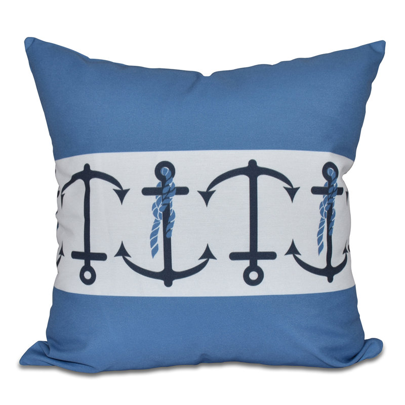 Housse de coussin d’extérieur carrée à imprimé Anchor, Bleu, 20 po x 20 po