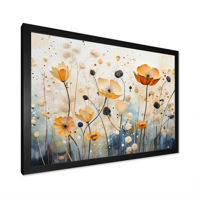 Décoration murale orange et bleu avec sourdine botanique I - Botanicals abstraits, H 24 po x l 32 po x P 1 po