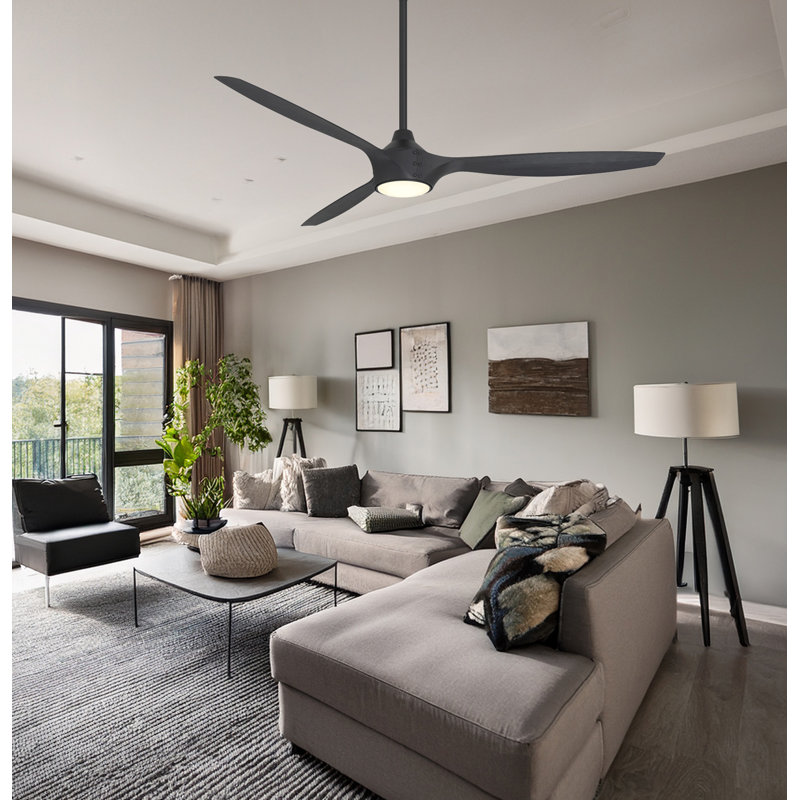 Pierce 65" Led Smart Ceiling Fan, Black, Black