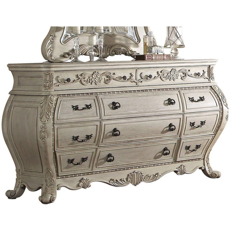 Commode 11 tiroirs avec miroir Elamin, Blanc antique