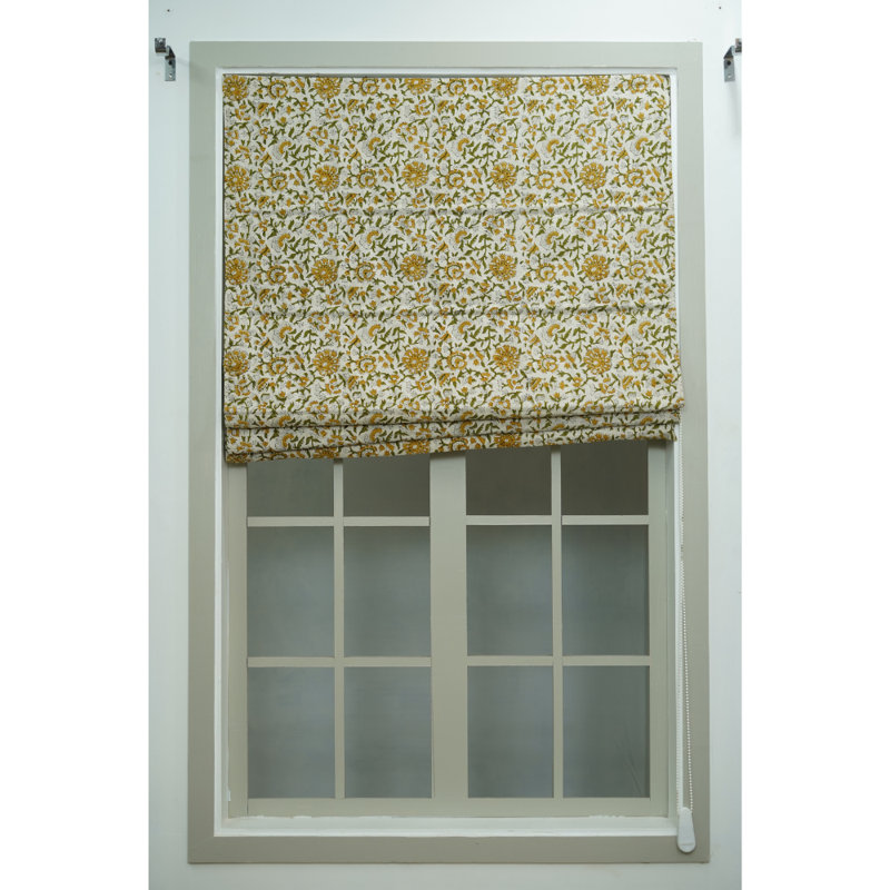 Store romain à imprimé bloc artisanal - Beauté faite à la main pour votre maison, Pushplata, jaune, L 50 po x L 60 po