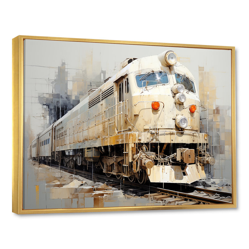 Rêve de train rétro blanc I, Cadre flottant doré, H 30 po x l 40 po x P 1,5 po