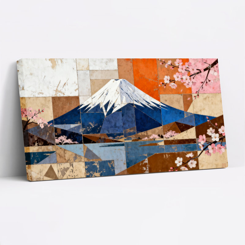 Ensemble de 1 tableau sur toile tendue représentant des fleurs de cerisier du mont Fuji, de forme géométrique