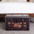 Helina Large Decorative Trunk, Vintage Decoupage, Metal Accents with Leather Strapping, Strong MDF Frame, Clasps Shut, Green and Black