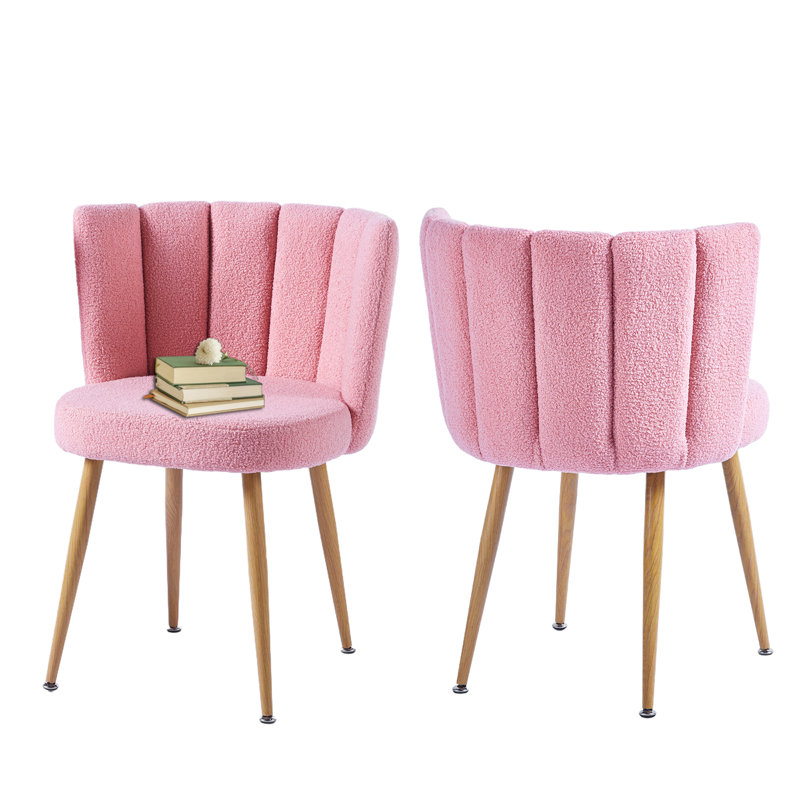 Modern Lotus Backrest Fabric Upholstered Dining Chair (Set of 2), Pink