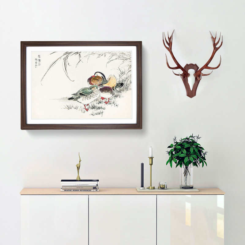 Mandarin Duck by Numata Kashu - Picture Frame Painting Print, Walnut, 40cm H x 60cm W x 2cm D
