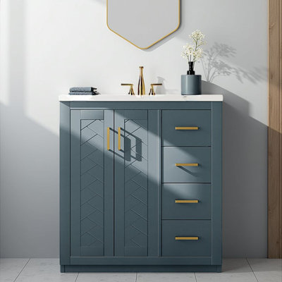 Ensemble de meuble-lavabo 30 po avec lavabo en céramique, ensemble de meuble-lavabo autoportant avec cadre en bois massif