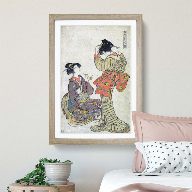 Eastern Beauties by Kitao Shigemasa - Picture Frame Art Print, 36cm H x 27cm W x 2cm D, Oak Framed