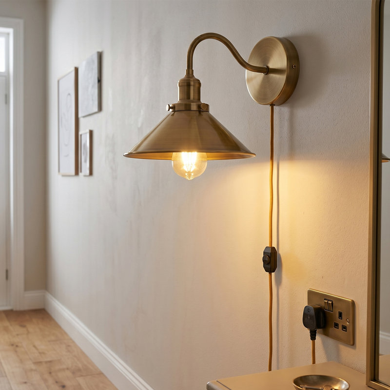 Plug-in Armed Sconce, Yellow Brass