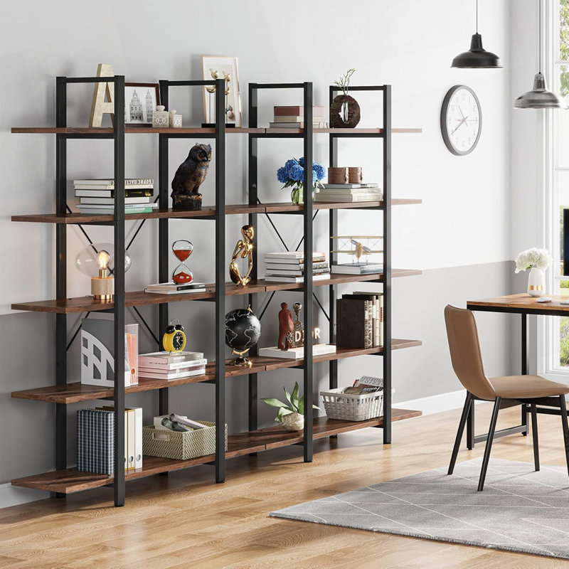 70.07" Height 5-Tier Vintage Industrial Rustic Brown Bookshelf, Rustic Brown/Black