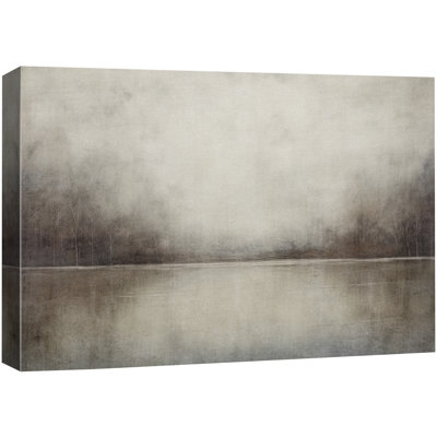 Tableau représentant un paysage de lac gris brumeux, idéal pour le salon, impression giclée sur toile encadrée