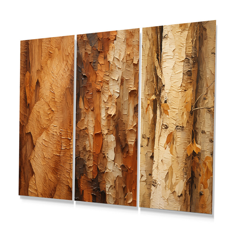 Brown Tree Bark Essence II - Tree Metal Art Print Set Of 3, 28" H x 36" W