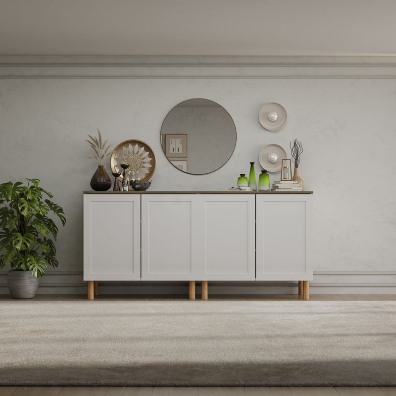 Buffet de 35 po de largeur Boli, Blanc/noyer, 70 po de largeur