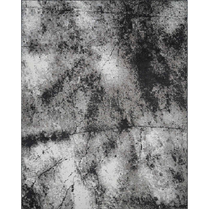 Machine Washable Felix Gray/Black Rug, Rectangle 10' x 14'