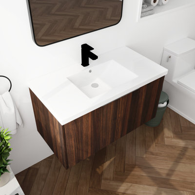 Selita 35.43 " W Wall Mounted Wall Mounted 1 Single Vanity Bathroom Vanity With Resin Top