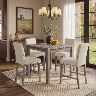 Fort 5-Piece Farmhouse Dining Table Set, Counter Height Dinette Set for 4