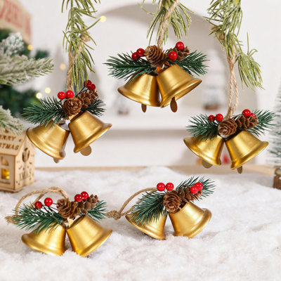 Ornements de cloche d'arbre de Noël, paquet de 12 clochettes en métal rouge avec double ouverture, décorations de Noël antirouille pour arbre de Noël