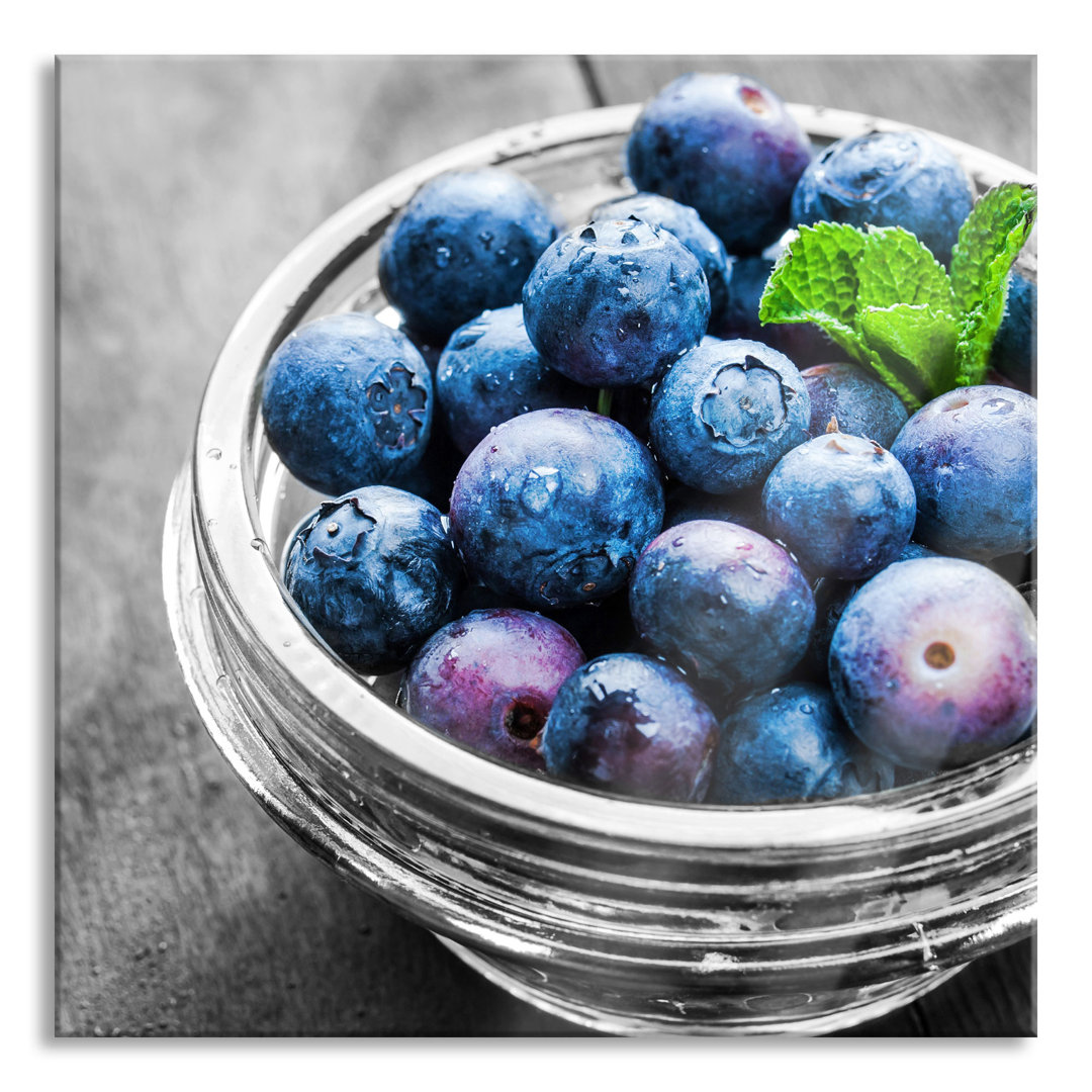 Glasbild Schale voller Blaubeeren