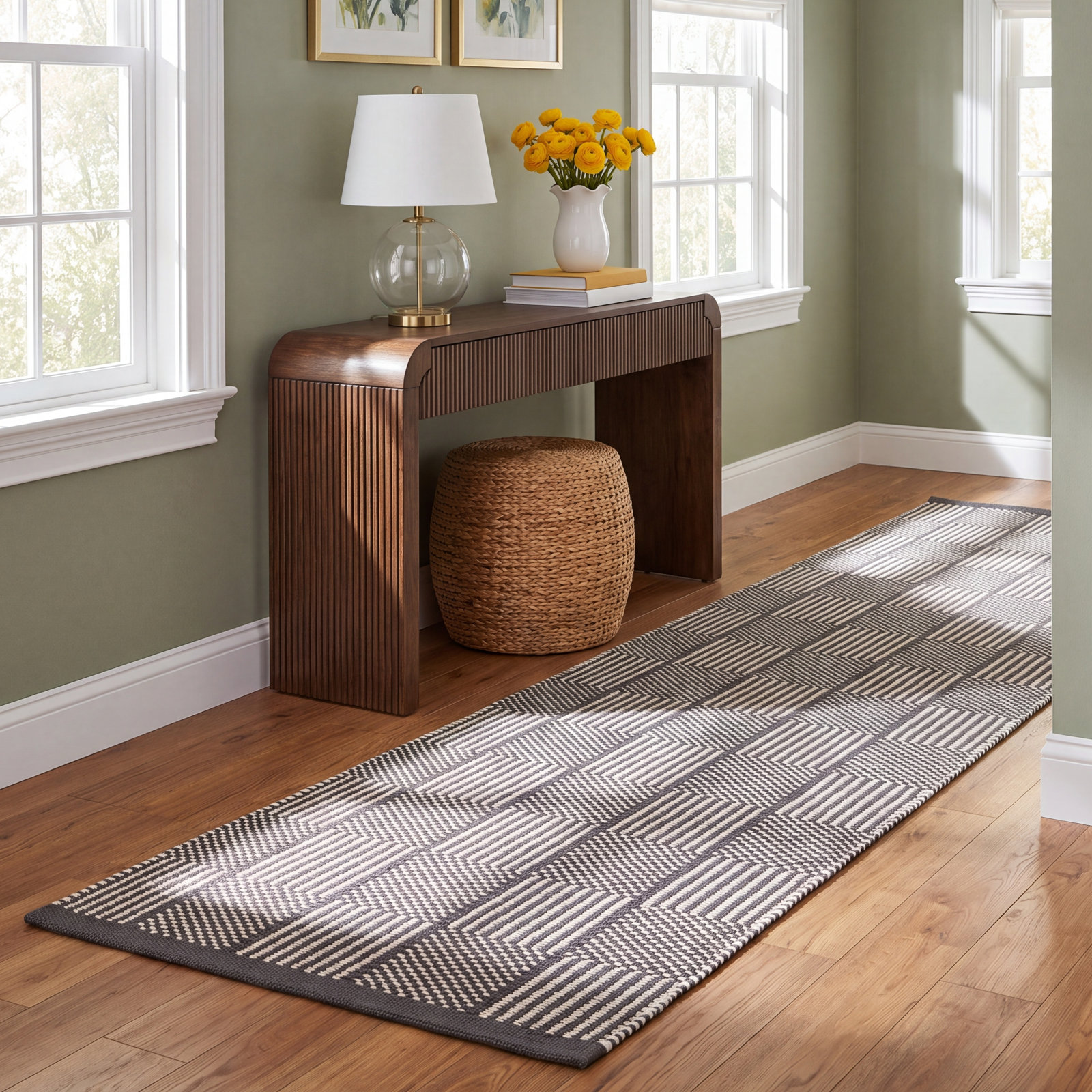 Squares Grey Indoor/Outdoor Rug, Runner 2'6" x 8'