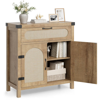 Rattan Sideboard Buffet Cabinet With Storage, Farmhouse Kitchen Accent Storage Cabinet With Drawer
