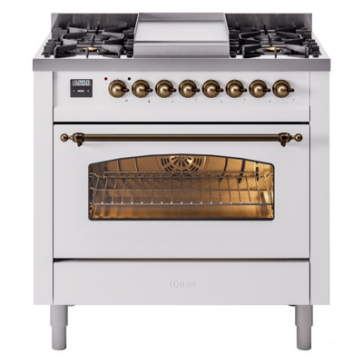 ILVE Nostalgie II Series 36 inch Dual Fuel Range with 6 Burners, Griddle (Glass Door)