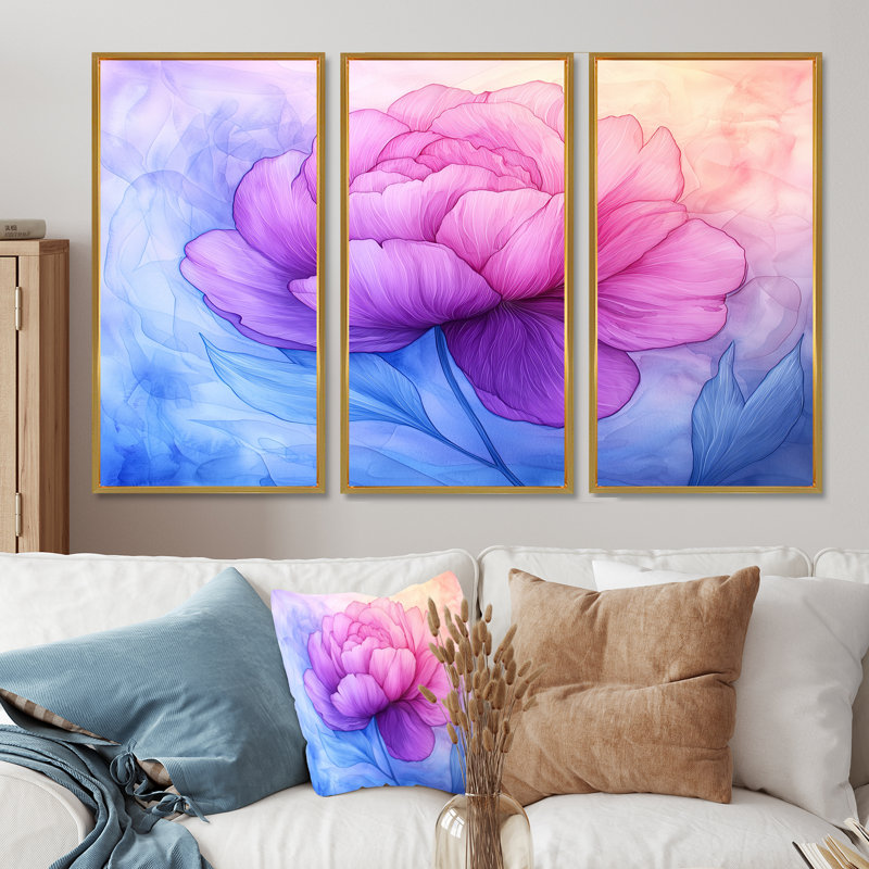 Pivoine lumineuse en pleine floraison II - ensemble d'art mural pivoine, 28" H x 36" W, Reproduction avec cadre flottant
