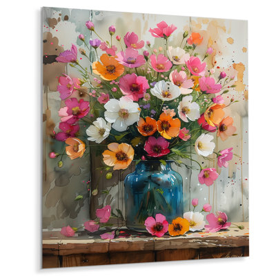 Rose et blanc bouquet d'or dans un vase I - Buttercups Wall Art Living Room