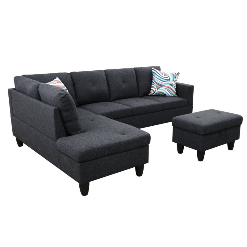 Manol 3 - Piece L- Shaped Upholstered Living Room Sectional Sofa, Left Hand Facing, Blue Polyester Blend