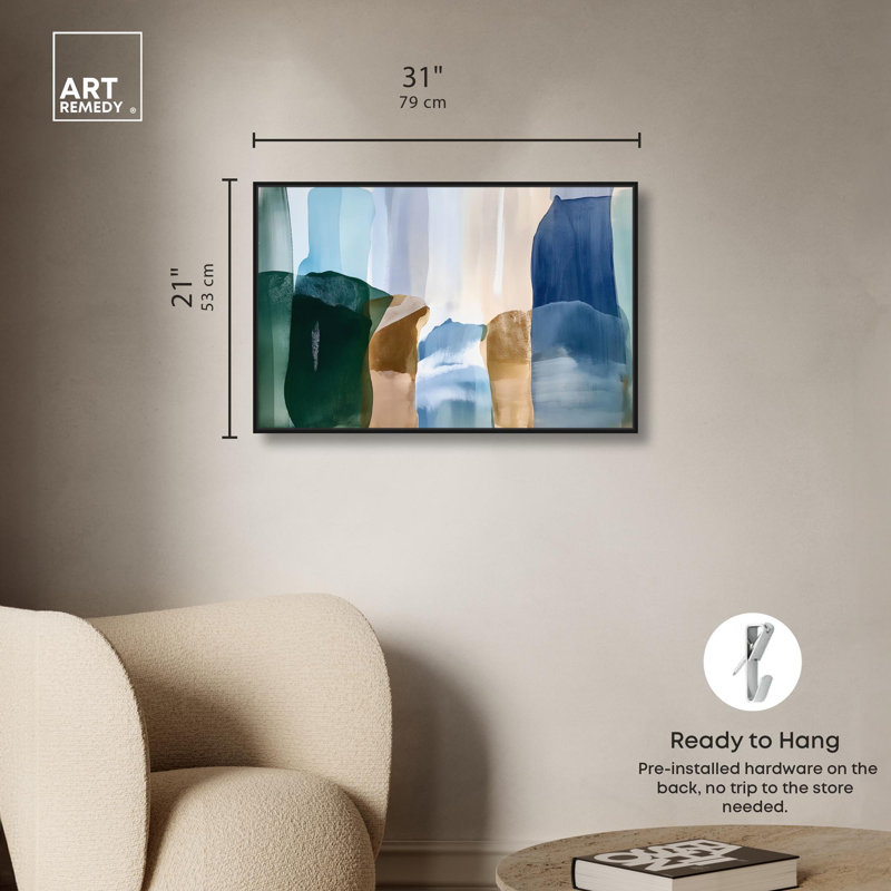 Abstrait numérique sur toile Contoured Calm II par Art Remedy, H 21 po x l 31 po, Cadre flottant noir