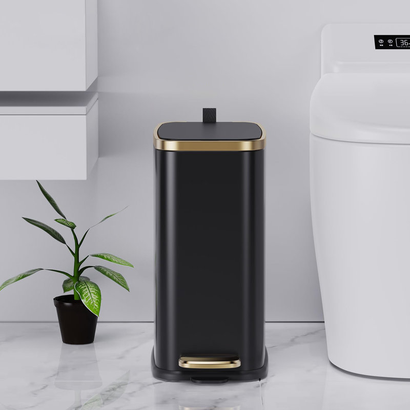 Petite poubelle de salle de bain avec couvercle à fermeture en douceur, Noir, noir, noir, noir