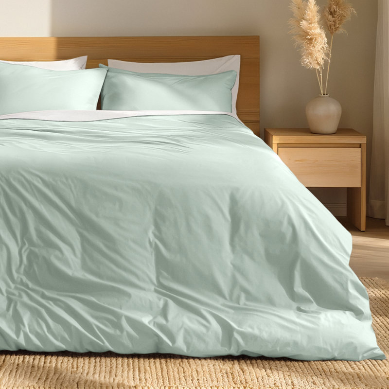 Modern & Contemporary Organic Cotton Machine Woven Duvet Cover, Willow, King Duvet Cover + 2 King Shams